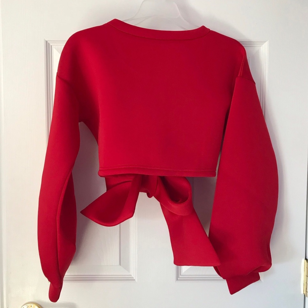Red scuba material top and skirt set - Picture 3 of 7